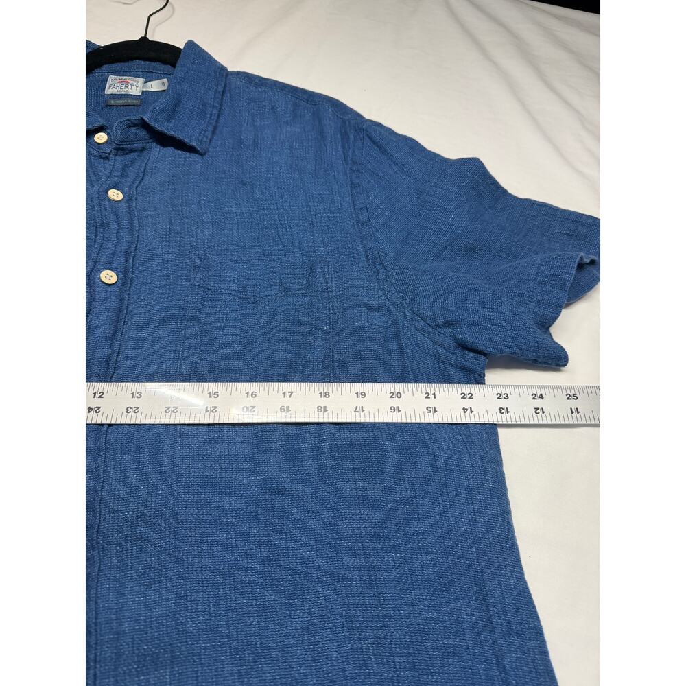 Faherty Mens Palma Linen Short Sleeve Shirt Indigo Blue Button Up Size Large - Picture 6 of 10